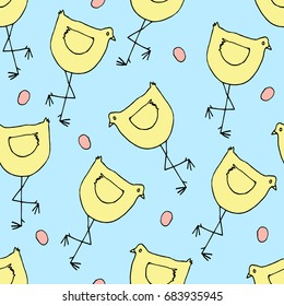 Seamless vector hand drawn bird pattern. Easter gift wrapping paper.
