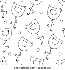 Seamless vector hand drawn bird pattern. Easter gift wrapping paper.