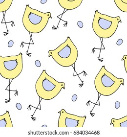 Seamless vector hand drawn bird pattern. Easter gift wrapping paper.