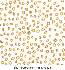 Seamless vector hand drawn breakfast cereal pattern. Cute cartoon ring corn flakes on white background.