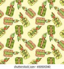 Seamless vector hand drawn childish pattern with fruits. Cute childlike pineapple with leaves, seeds, drops. Doodle, sketch, cartoon style background. Line drawing Endless repeat swatch