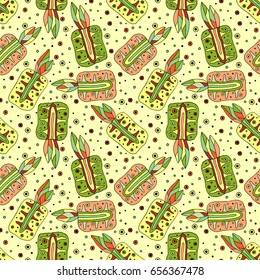 Seamless vector hand drawn childish pattern with fruits. Cute childlike pineapple with leaves, seeds, drops. Doodle, sketch, cartoon style background. Line drawing Endless repeat swatch