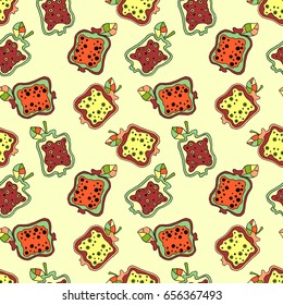 Seamless vector hand drawn childish pattern with fruits. Cute childlike pomegranate with leaves, seeds, drops. Doodle, sketch, cartoon style background. Line drawing Endless repeat swatch