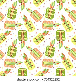 Seamless vector hand drawn childish pattern, border with fruits. Cute childlike pineapple with leaves, seeds, drops. Doodle, sketch, cartoon style background. Line drawing Endless repeat swatch