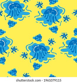 Seamless vector, Hand drawn clear blue jellyfish for background.