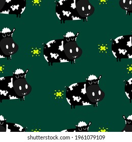 Seamless vector, Hand drawn cute cow for background.