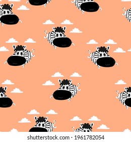 Seamless vector, Hand drawn cute zebra for background.