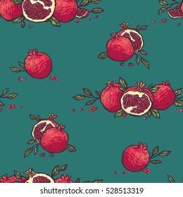 Seamless vector hand drawn decorative pomegranates pattern