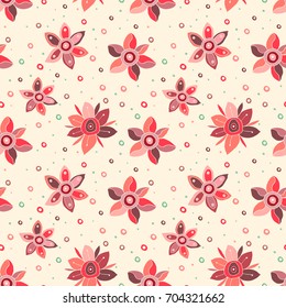 Seamless vector hand drawn doodle childlike floral pattern. Background with childish flowers, leaves. Decorative cute graphic line drawing illustration. Print for wrapping, background, fabric, decor