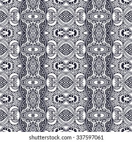Seamless vector hand drawn ethnic pattern, pattern can be used for wallpaper, pattern fills, surface textures . Black and white