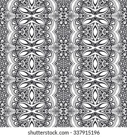Seamless vector hand drawn ethnic pattern, pattern can be used for wallpaper, pattern fills, surface textures . Black and white