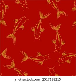 Seamless vector hand drawn fish pattern.