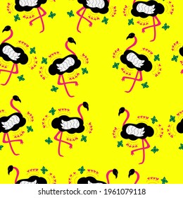 Seamless vector, Hand drawn flamingo for background.