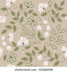 Seamless vector hand drawn floral pattern, pattern can be used for wallpaper, pattern fills, surface textures . Brown and beige