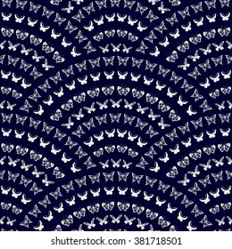 Seamless vector hand drawn floral  pattern with butterfly, pattern can be used for wallpaper, pattern fills, surface textures. Black and white 