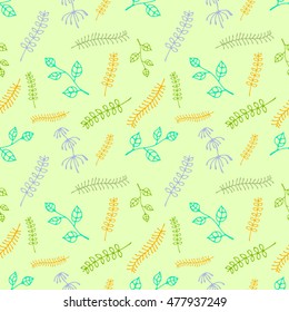 Seamless vector hand drawn floral pattern. Endless background with leaves. Graphic illustration. Series of hand drawn seamless vector  patterns