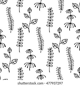 Seamless vector hand drawn floral pattern. Endless background with leaves. Graphic illustration. Series of hand drawn seamless vector  patterns