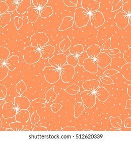 Seamless vector hand drawn seamless floral  pattern. Background with flowers, leaves. Decorative graphic vector drawn illustration.