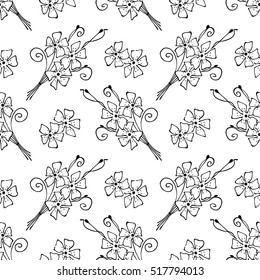 Seamless vector hand drawn seamless floral  pattern. Background with flowers, leaves. Decorative graphic vector drawn illustration. Line drawing