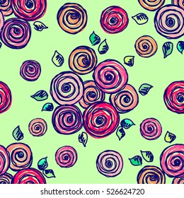 Seamless vector hand drawn seamless floral  pattern. Colorful Background with flowers. Decorative cute graphic hand drawing seamles patern illustration