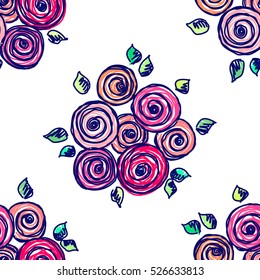 Seamless vector hand drawn seamless floral  pattern. Colorful Background with flowers, leaves. Decorative cute graphic vector hand drawing seamles patern, illustration