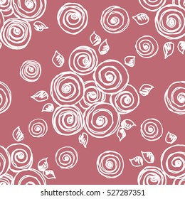 Seamless vector hand drawn seamless floral  pattern. Pink background with flowers, leaves Decorative cute graphic drawn illustration. Vector  Template for background, wrapping, wallpaper.