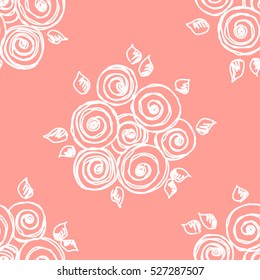 Seamless vector hand drawn seamless floral  pattern. Red background with flowers, leaves. Decorative cute graphic drawn illustration. Vector  Template for background, wrapping, wallpaper