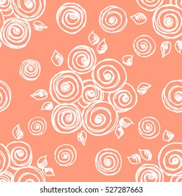 Seamless vector hand drawn seamless floral  pattern. Red background with flowers, leaves Decorative cute graphic drawn illustration. Vector  Template for background, wrapping, wallpaper.