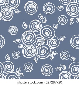 Seamless vector hand drawn seamless floral  pattern. Blue background with flowers, leaves. Decorative cute graphic drawn illustration. Vector Template for background, wrapping, wallpaper