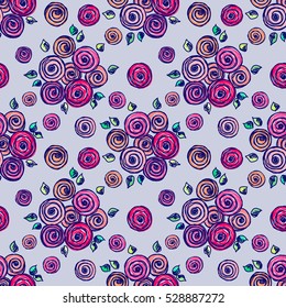 Seamless vector hand drawn seamless floral  pattern. Colorful Background with flowers, leaves. Blue, pink decorative cute graphic drawn illustration. Template for background, wrapping, cover