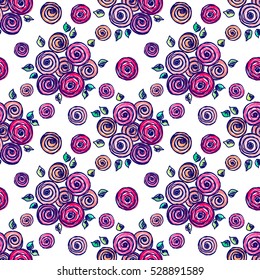 Seamless vector hand drawn seamless floral  pattern. Colorful Background with flowers, leaves. Decorative cute graphic drawn illustration.