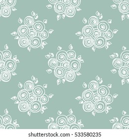 Seamless vector hand drawn seamless floral  pattern. Light blue background with flowers, leaves. Decorative cute graphic drawn illustration. Template for background, wrapping, wallpaper..