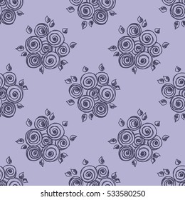 Seamless vector hand drawn seamless floral  pattern. Blue background with flowers, leaves. Decorative cute graphic drawn illustration. Template for background, wrapping, wallpaper..