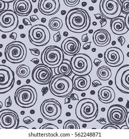 Seamless vector hand drawn floral pattern Blue background with flowers, leaves. Decorative cute graphic line drawing illustration. Print for wrapping, background, fabric, decor, textile, surface