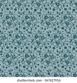 Seamless vector hand drawn floral pattern. background with flowers, leaves. Decorative cute graphic line drawing illustration Print for wrapping, background, fabric, decor, textile surface