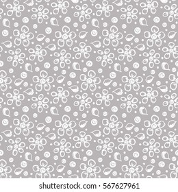 Seamless vector hand drawn floral pattern. background with flowers, leaves. Decorative cute graphic line drawing illustration Print for wrapping, background, fabric, decor, textile surface