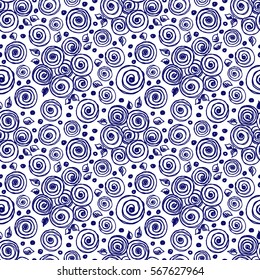 Seamless vector hand drawn floral pattern. background with flowers, leaves. Decorative cute graphic line drawing illustration Print for wrapping, background, fabric, decor, textile surface