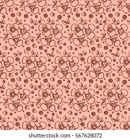 Seamless vector hand drawn floral pattern. background with flowers, leaves. Decorative cute graphic line drawing illustration Print for wrapping, background, fabric, decor, textile surface