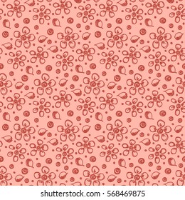 Seamless vector hand drawn floral pattern. background with flowers, leaves. Decorative cute graphic line drawing illustration Print for wrapping, background, fabric, decor, textile surface