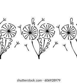 Seamless vector hand drawn floral pattern, endless border frame with flowers, leaves. Decorative cute graphic line drawing illustration. Print for wrapping, background, fabric, decor, textile, surface