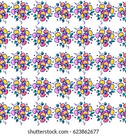 Seamless vector hand drawn floral pattern. Colorful Background with flowers, leaves. Decorative cute graphic line drawing illustration. Print for wrapping, background, fabric, decor, textile, surface