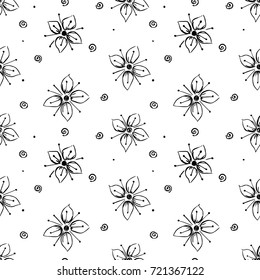 Seamless vector hand drawn floral pattern. background with flowers Decorative cute graphic line drawing illustration Print for wrapping, background, fabric, decor, textile surface