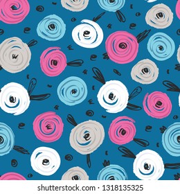 Seamless Vector hand drawn flower pattern. Floral background