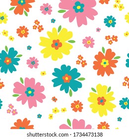 Seamless Vector hand drawn flower pattern. Colorful floral background
