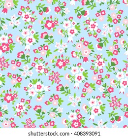 Seamless Vector hand drawn flower pattern on blue background