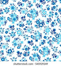 Seamless Vector hand drawn flower pattern. Blue floral background

