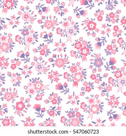 Seamless Vector hand drawn flower pattern. Blue floral background