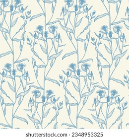 Impresionante patrón floral suave dibujado a mano por vectores. Plantilla sin inconvenientes en el panel de muestra. Composición de flores silvestres.