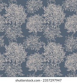 Seamless vector hand drawn gentle floral pattern. Seamless template in swatch panel. Сhrysanthemums composition.