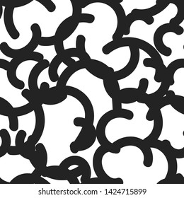 Seamless vector hand drawn geometrical circled pattern. Black and white chaotic semicircle elements background. For fabric, textile, design, cover and banner.